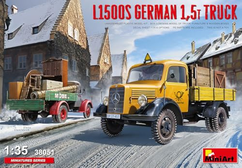 MiniArt 38051 1:35 Dt. Transport-LKW L1500S 1,5t - originalgetreue Nachbildung, Modellbau, Plastik Bausatz, LKW Bausatz, Auto Bausatz, Bausatz für Erwachsene