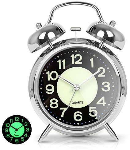 AYRELY® Super Loud Alarm Clock for Heavy Sleepers Adults,Twin Bell Retro 4 Inch Silent Non-Ticking Quartz with Backlight, Luminous dial, Alarm Clocks for Bedrooms Bedside (Silver)