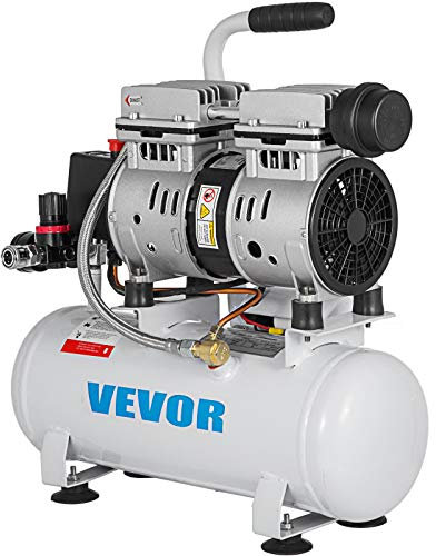 VEVOR Compressore d'Aria Senza Olio Ultra Silenzioso da 2 Galloni, Compressore Silenziato con Motore in Rame Puro, Compressore d'Aria 550 W, Rumorosità meno 48 dB, Compressore d'aria Portatile
