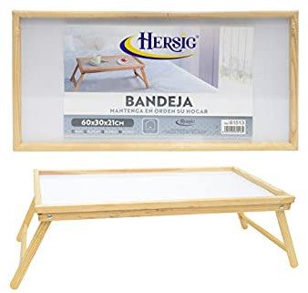 HERSIG - Bandeja portátil - Mesa para Cama - Bandeja Madera 60x30x21 CM - Bandeja Cama Resistente - Mesa Comer Sofa - Mesas Auxiliares Plegables - Bandejas Auxiliares