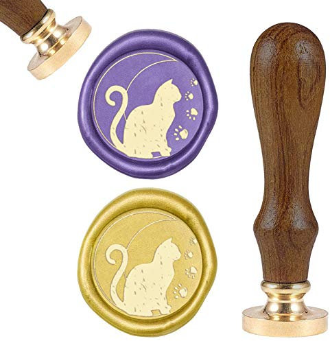 craspire Wax Seal Stamp Katze Und Mond, Vintage Siegel Wachs Stempel Tier Retro Holz Stempel Wachs Siegel 25mm Abnehmbare Messing Siegel Holz Griff Für Umschläge Einladungen Hochzeit Verschönerung