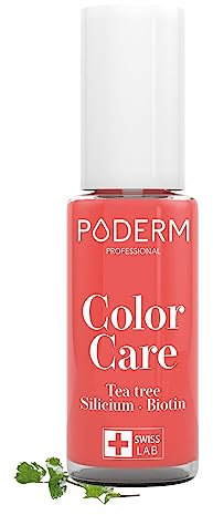 PODERM - TEEBAUM-NAGELLACK COLOR CARE Korallenrosa - verbessert das Aussehen für die gelbe oder brüchige Nägel - 2 IN 1 PFLEGE - Hergestellt in der Schweiz