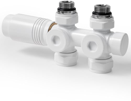 S'AFIELINA Kit radiateur thermostatique avec Corps bidirectionnel réversible, raccord radiateur Salle de Bain, kit thermostatique, pour Tubes 15–16 mm, Blanc, 1 pièce