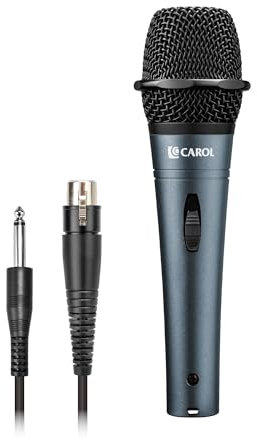 CAROL Edur-916s - Micrófono dinámico con pastilla supercardioide, para karaoke, canto, optimizado para voz, minimiza la calidad de sonido del ruido de manejo con cable XLR de 15 pies a 6,35 mm y clip