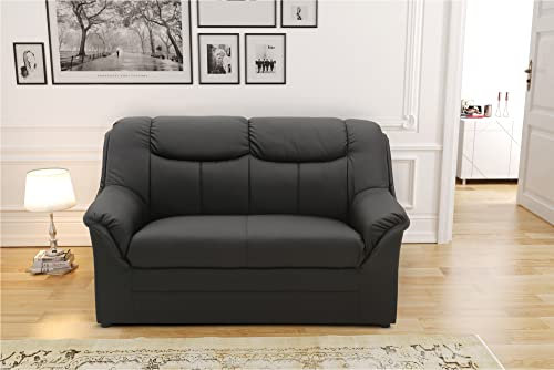 DOMO. collection Sofa Berlin, Leder, klassisches 2er Sofa, Polstergarnitur mit weichem Kunstleder und hochwertigem Federkern, 2 Sitzer 143 x 90 x 89 cm (BxTxH), schwarz