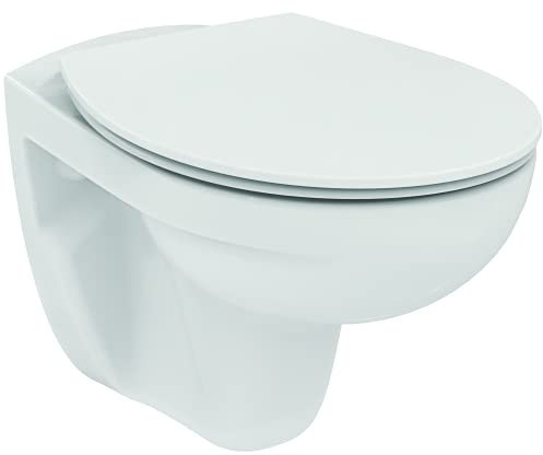 Ideal Standard TIRSO Pack wc suspendu Blanc, Cuvette sans bride, Abattant avec Frein de chute pour une fermeture douce et silencieuse, Résistant et Facile à nettoyer, R034301