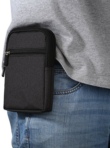 Burlife Belt Bag, Men's Black Smartphone Belt Pouch Mobile Phone Belt Clip Case with Belt Loop Carabiner Bag Vertical Waist Pocket