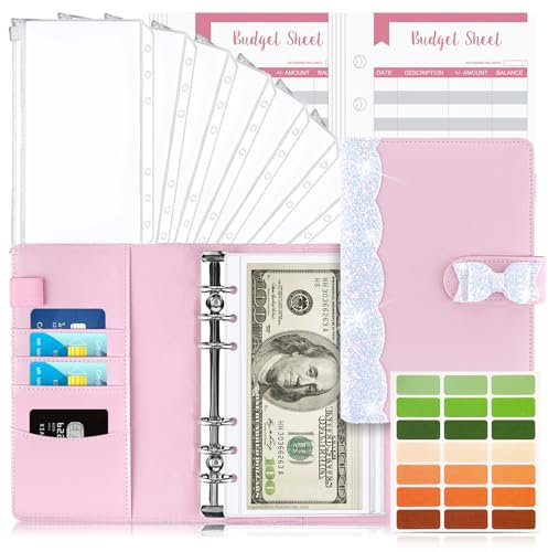Budget Planner Budget Binder A6, Budgetplaner Geld Organizer mit Weiche Tasche, TAOPE Budget Binder Notizbuch A6 Cash Stuffing, 6 Löcher Budget Planner, Haushaltsbuch mit Geldfächer Schmetterling Ros