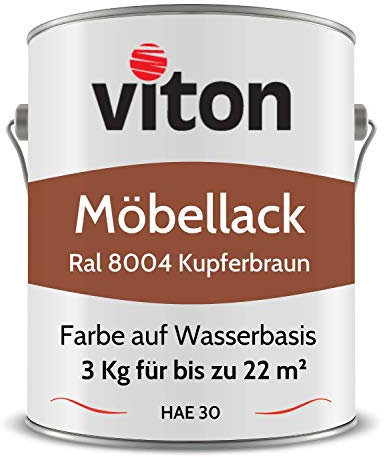 Viton Möbellack - 3 Kg (2,5 L) - Seidenmatt Braun - Möbelfarbe auf Wasserbasis - RAL 8004 Kupferbraun