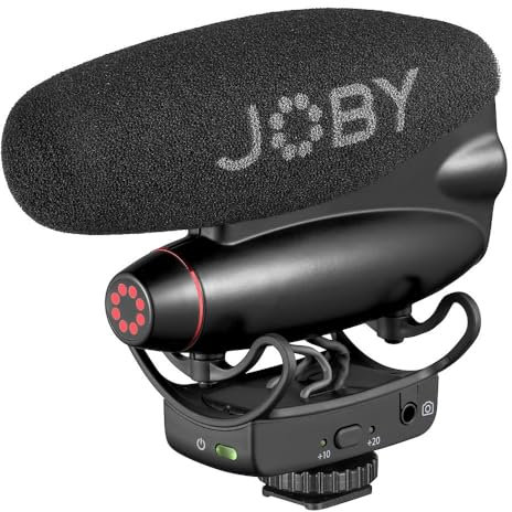 JOBY Wavo PRO DS Professionelles Richtmikrofon zur Kameramontage, Rycote-Dämpfungshalterung, Low-Cut-Filter, Integrierte LEDs, Richtmikrofon, Content-Creator, Mikrofon Kamera, Kondensator-Mikrofone