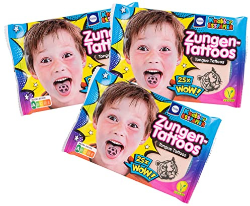 Küchle Zungen-Tattoos – Kinder-Oblaten Knabber-Esspapier 3x25 Tattoos | je 11g, Süßigkeiten für Kindergeburtstage, Fasching, Halloween, Einschulng, Weihnachten
