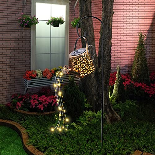 Muross Solar Watering Can Light - Large Garden Ornament with Retro Metal Hanging Lantern, String Lights and Bracket - Outdoor Waterproof Gardening Lamp for Pathway, Patio, Yard