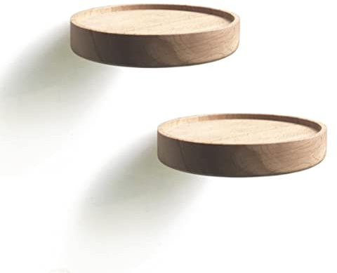 anaan Coracle Liten Vägghylla Rund Trä Svävande Hylla Vägg Set av 2 Ø12cm