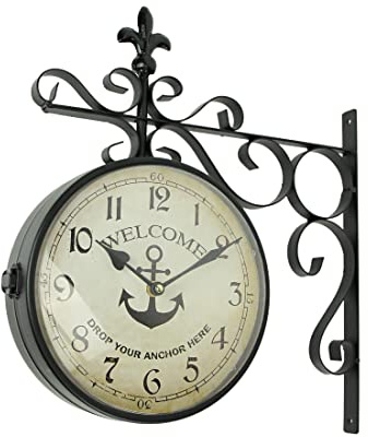 Moby Dick Specialties Drop Your Anchor Retro Double Sided Hanging Wall Clock Vintage Nautical Home Decor, Multicolored, 16 Inch