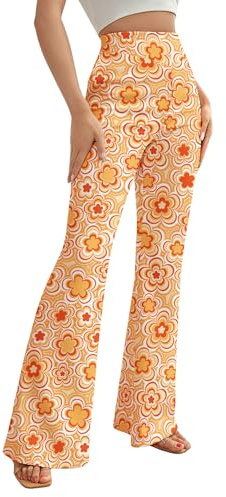 70-tals utsvängda byxor för kvinnor, EDC rave festivaloutfit, hög midja, boho-inspirerade discobyxor med utsvängda ben, söt och retro stil, Orange, XS
