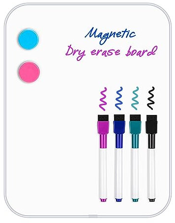 VUSIGN Magnettafel A4 mit Zubehör – Whiteboard klein mit schmalem Rahmen, 4 Stiften & Magneten – Abwischbare Tafel für Zuhause, Schule & Büro, Silber