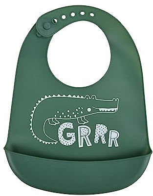 Bébé Douceur, Bavoir Silicone avec Récupérateur 30 x 20,5 cm Savane Vert Foncé