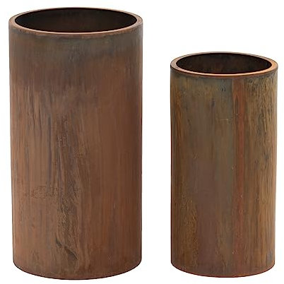 Uniprodo RC_FPOT_09 Pflanzkübel 2er-Set Cortenstahl rund rostrot Ø 26 x 48 cm/Ø 31 x 58 cm Blumentopf Set Übertöpfe