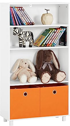 SoBuy KMB68-W Bücherregal Kinder Spielzeugregal Kinderregal mit 2 Boxen Aufbewahrungsregal für Kinder Kinderzimmer Möbel weiß BHT ca. 60x110x25cm