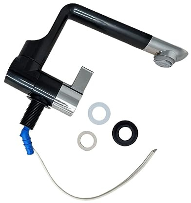Robinet d'eau froide pliable 12V Microswitch Noir/Chromé Bec de 160mm Pour Caravane, Camping-car, Fourgon Aménagé et Bateau Système d'Eau à Micro-interrupteur