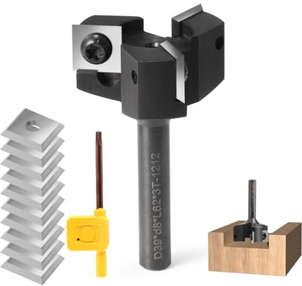 Frese frontali Trvoxviq gambo 8mm 3 flakes con 10 lame in metallo duro sostituibili (12x12x1.5mm) per legno diametro 39 mm, frese frontali professionali per frese frontali, macchine CNC (D=39 S=8)