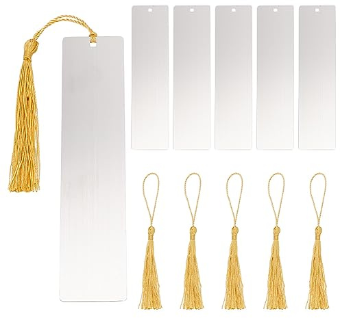 FINGERINSPIRE 6 Set Blanko Lesezeichen Aus Metall Mit Loch Rechteckiges Lesezeichen Aus Edelstahl Mit Goldener Quaste DIY Leerzeichen Lesezeichen Seitenmarkierungen Für Schüler Lehrer Buchliebhaber