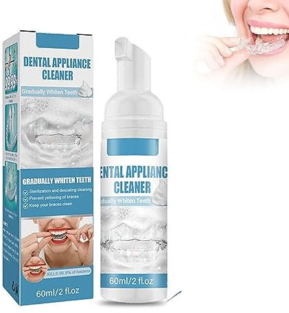 Limpiador de espuma retenedora de 60 ml para aparatos dentales, removedor de manchas, pasta de dientes, blanquea los dientes y combate el mal aliento, removedor de manchas de frenos, cuidado de