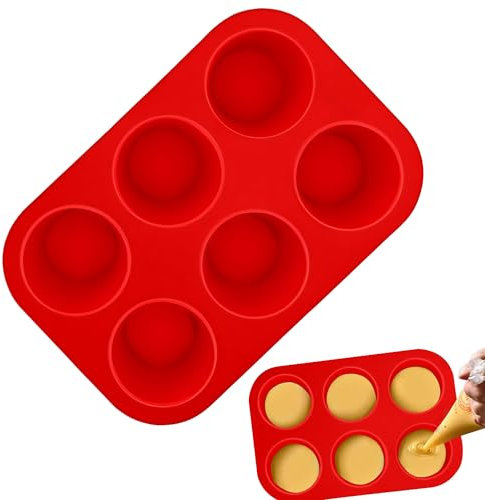 ZEACCT Stampo Antiaderente Grande in Silicone con 6 Stampi Muffin, Stampo Rotondo Silicone Rosso, Teglia Muffin 6 da Forno, per Realizzare Muffin, Biscotti, Cupcake, Panini, Budini, Brownie, Torta.