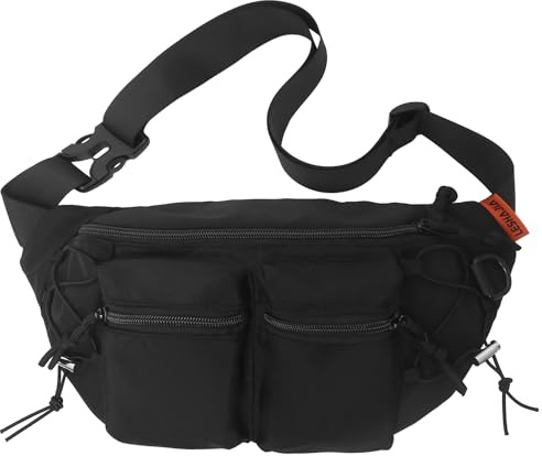 Bauchtasche Hüfttasche für Herren und Damen,Große Kapazitä Rucksack Brusttasche wasserdicht verstellbar für Radfahren Fitnessstudio Spaziergang Klettern Reisen Wandern Urlaub (Schwarz)