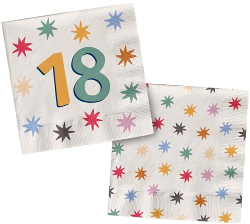 Folat B.V.- Folat Decoración Blanca con Estrellas de colores-Servilletas-18-Starburst-33 x 33 cm-20 Piezas-Vajilla de Fiesta Alegre y Colorida para cumpleaños de niños y Adultos, Multicolor (26875)