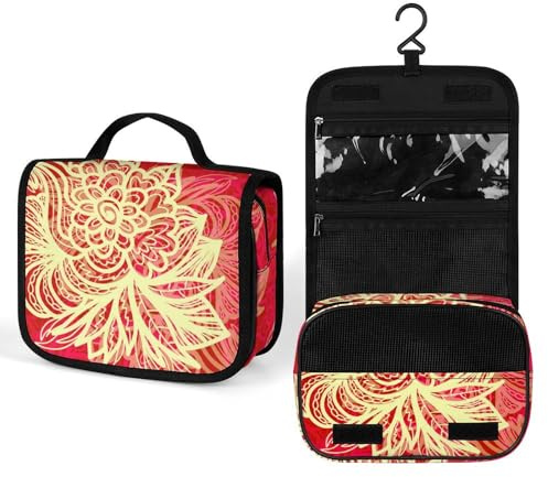 Make-up-Tasche, personalisierte Kosmetiktasche für Damen, Boho Flower, 22.5(fold)/41(unfold)L x 7W x 18.5H cm, Kulturbeutel