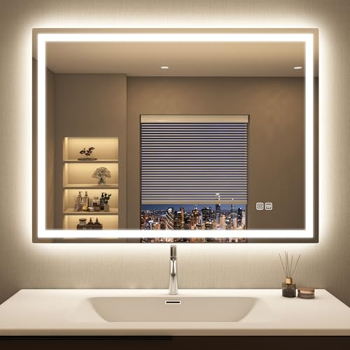 STARLEAD Badrumsspegel med LED-belysning, 60 x 80 cm, LED-spegel med 3 ljusfärger, anti-imma, minne, IP44, härdat glas, horisontell/vertikal