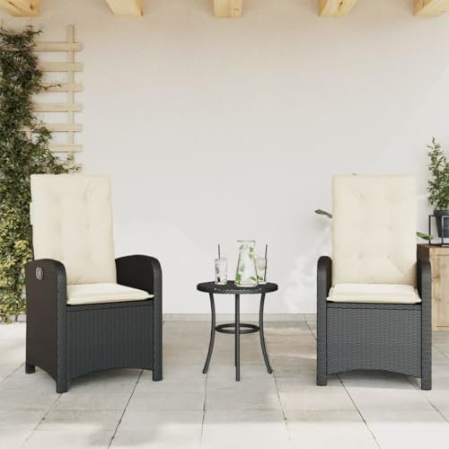 Homgoday Gartensessel Verstellbar 2 STK. Gartenstühle mit Kissen Gartenstuhl mit Liegefunktion Rattanstühle Balkonstühle Terrassenstühle Gartenmöbel Schwarz und Cremeweiß Poly Rattan