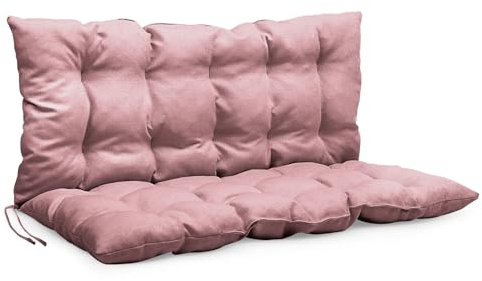 MG Design Bankauflage 120 x 50 x 50 cm Kissen Hellrosa - Sitzkissen & Rückenkissen aus Polsterstoff, mit weicher Füllung, mit Schnüren zum Binden - Gartenbankauflage, Bankkissen