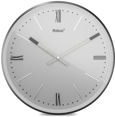 Wanduhr TinyTime mit römischen Ziffern | Wanduhr ohne Tickgeräusche | Durchmesser 25 cm | klassisches Zifferblatt in Grau | Gehäuse und Akzente in Anthrazit, 19780