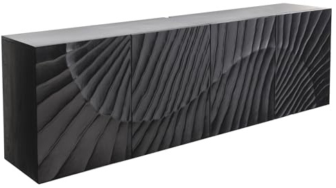 Sideboard SCORPION - 180cm - schwarz - Mangoholz mit Stauraum | Soft Close, handgefertigtes Unikat, montiert geliefert, natürliche Maserung, extravagantes Design