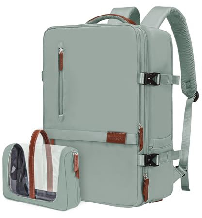MOSISO Mochila Viaje, 40L Llevar Mochila Mujeres Hombres,17-17,3 Pulgadas Aprobado Aerolínea Mochila Equipaje con Puerto USB&Oculta Correa,Mochila Día Casual con Neceser&Bolsillo Zapatos,Verde Antiguo