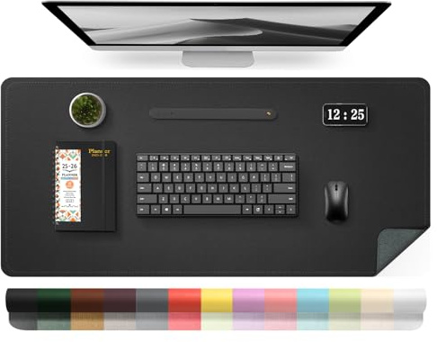 BLESWIN Leder-Schreibtischunterlage, Wasserdichte Laptop-Matte für Den Schreibtisch, Leicht zu Reinigende Büro-Schreibtischmatte, Schreibtischmatte, Große Schreibmatte (Schwarz, 100x43cm)