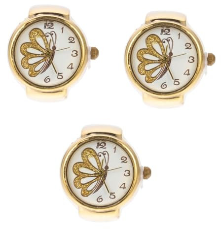 SAFIGLE 3stücke Fingeruhr Damenring Mit Schmetterlingsmuster Verstellbare -uhr Hochwertigem Legierungsmaterial Modisches Schmuckstück Für Alltag
