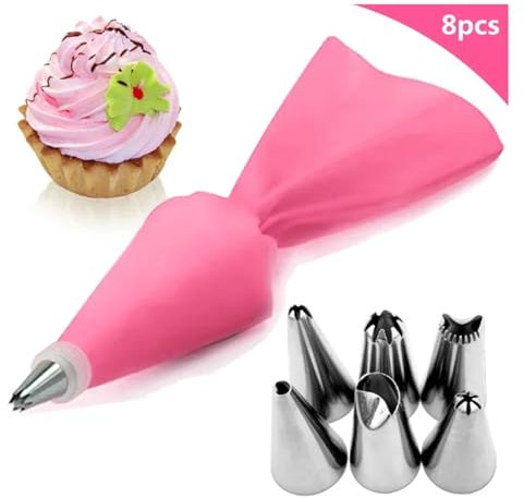 QDHGCFOC 6 ugelli per Torta in Acciaio Inossidabile, glassa in Silicone, tubazioni, Crema, Sacchetto per Pasticceria per Decorare Torte, Strumenti per Pasticceria e Fondente