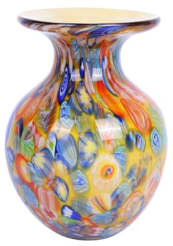 Gelbe runde Glasvase, geblasene Glasvase, farbige Glasvasen, runde Glasvasen für Tafelaufsätze, moderne Boho-Heimdekoration, für Esstisch, flippige Tafelaufsätze, Büro, Schreibtisch, Arbeitsplatte,