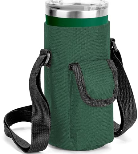 Linkidea Tumbler Carrier with Strap Compatible with YETI Rambler Tumbler 20oz, IRON °FLASK Classic Tumbler 2.0 20/24oz, Coffee Mug Sling Bag Holder, Shoulder Strap with Pocket, Army Green