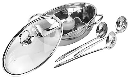 Ciieeo Two-Flavor Hot Pot Stainless Steel Cooking Pot 32cm Spoon Kitchen Stockpot for Indoor Dining 4pcs Set