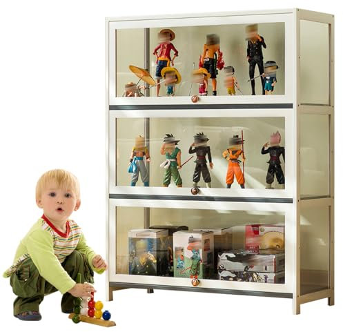 Koubhyj 3 Schicht Vitrinenschrank, 80x33x106cm Glasvitrine Stehend, Sammlervitrine Vitrinenschrank Wohnzimmer Glas Acryl vitrine für Wohnzimmer und Büro(Weiß/Von Allen Seiten transparent)
