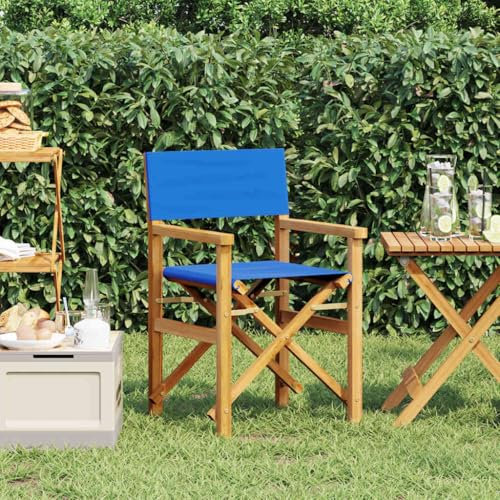 Homgoday Klappbarer Regiestuhl aus massivem Teakholz, Blau