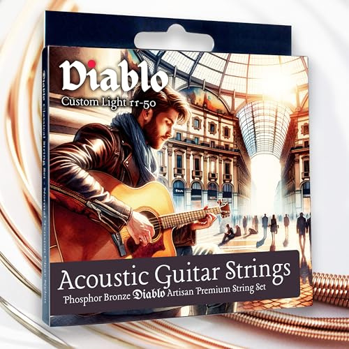 Diablo Akustikgitarrensaiten 11-50 Phosphor Bronze Light Set - Vollpackung mit 6 Ersatzsaiten - Pro Artisan Saiten geeignet für akustische und halbakustische Gitarren