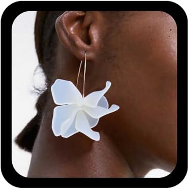 Cybche Vintage Flor De Pétalos Pendientes Colgantes Blanco Floral Gota Pendientes Flor De Acrílico Pendiente De Pétalos De Flores Pendiente De Novia Florales Joyería Para Las Mujeres
