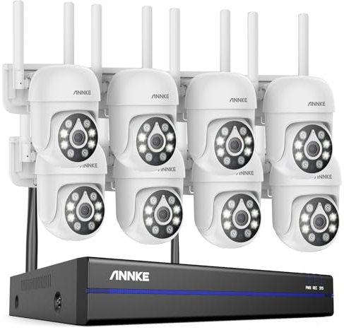 ANNKE WLAN Überwachungskamera Set Aussen Kabellos, 5MP Full HD Überwachungssystem, 10CH 5MP NVR mit 8X PT Überwachungskameras, Personenerkennung, 2-Wege-Audio Farbnachtsicht, Arbeit mit Alexa