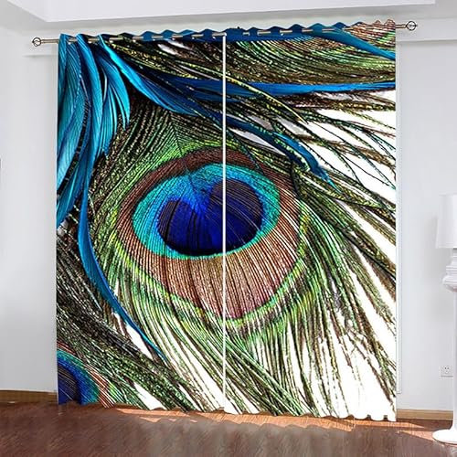Rptidmv Vorhänge mit Ösen Pfauenfedern Vorhang Blickdicht Verdunklungsvorhänge Thermovorhang Schallschutz - Wohnzimmer Schlafzimmer Büro Deko Garten 2er Set -140 x 245 cm (B x H)