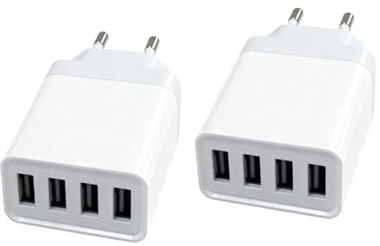Powice 2X 24W US B A Ladegerät, 5V/1,2A/2,4A US B Ladegerät Mehrfach, 4 Port US B Stecker Mehrfach, Stecker USB, USB Adapter Geeignet für Mobiltelefone, Schreibtischlampen und Andere Kleingeräte